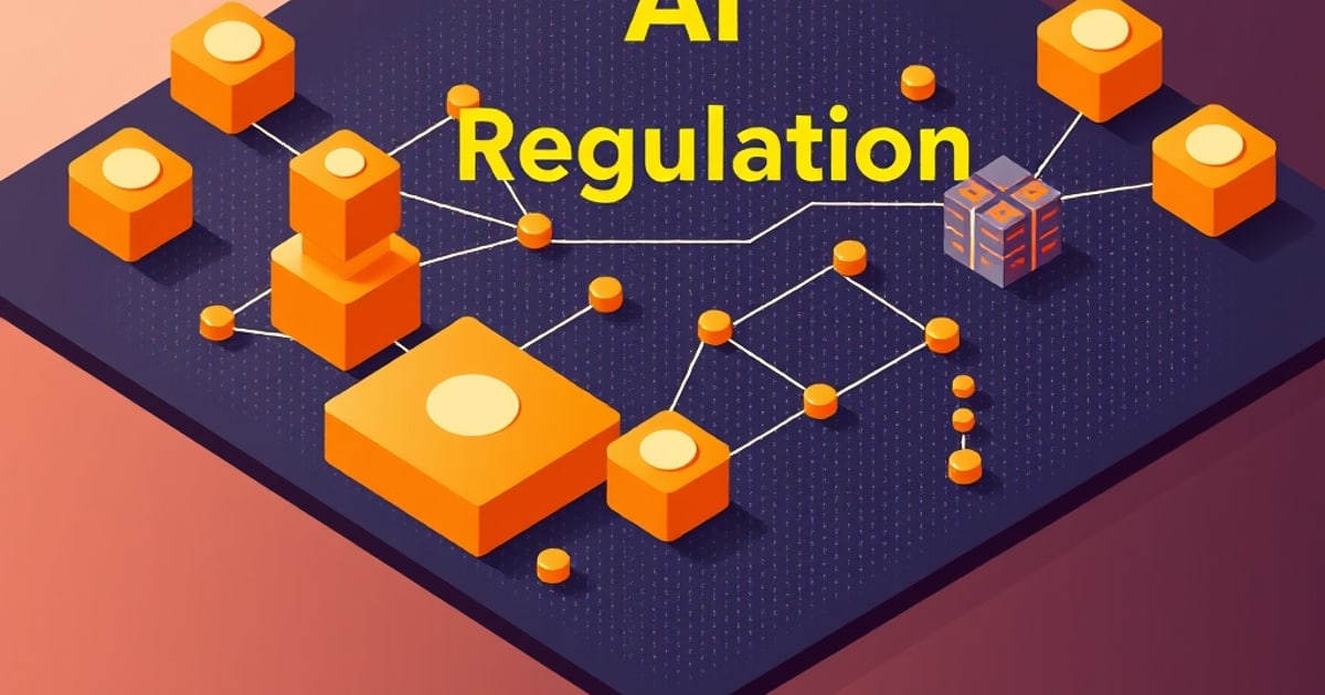 Isometric scene showing regulatory tiers, compliance deadlines, and enforcement authority structures