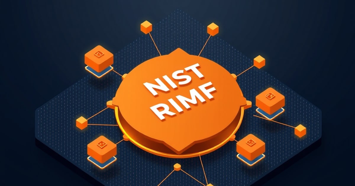 Isometric diagram showing the four core NIST RMF functions and their interconnected risk management flow